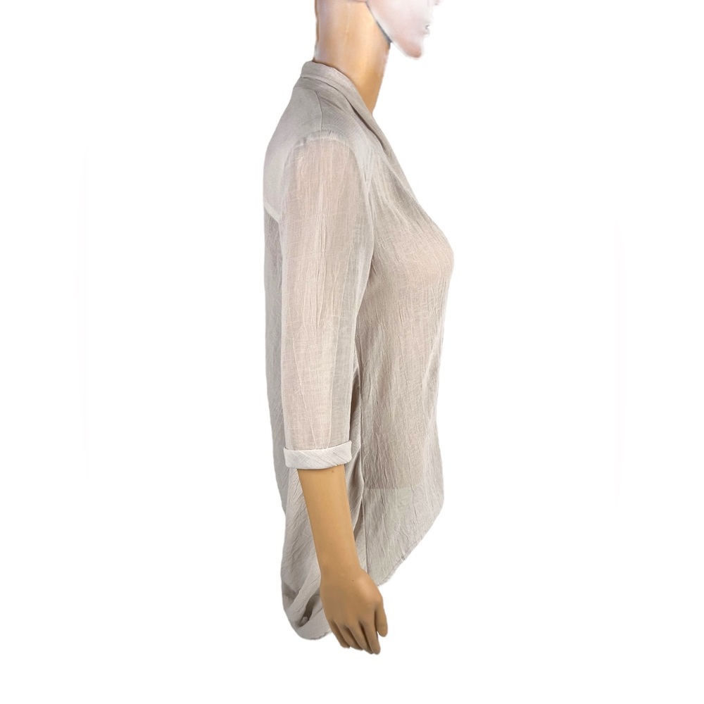 Helmut Lang Womens P Top Cream Tan Panel Blouse 3/4 Cuffed Sleeves Button EUC - Picture 5 of 8